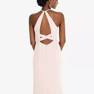 Dessy Collection Halter Criss Cross Cutout Back Maxi Dress Blush 8 Sample